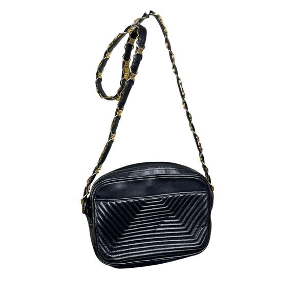 Revillon Handbag Womens Black Leather Gold Chain Strap Old Money Classy - Picture 4 of 9